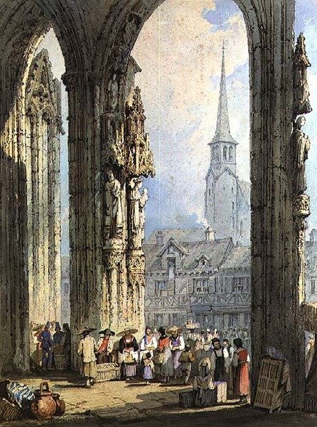 Escena desde un pórtico de iglesia de Samuel Prout