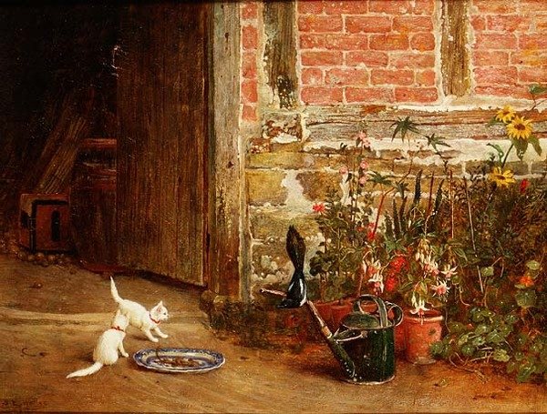 Dos Gatitos Blancos en un Jardín de Samuel Walker
