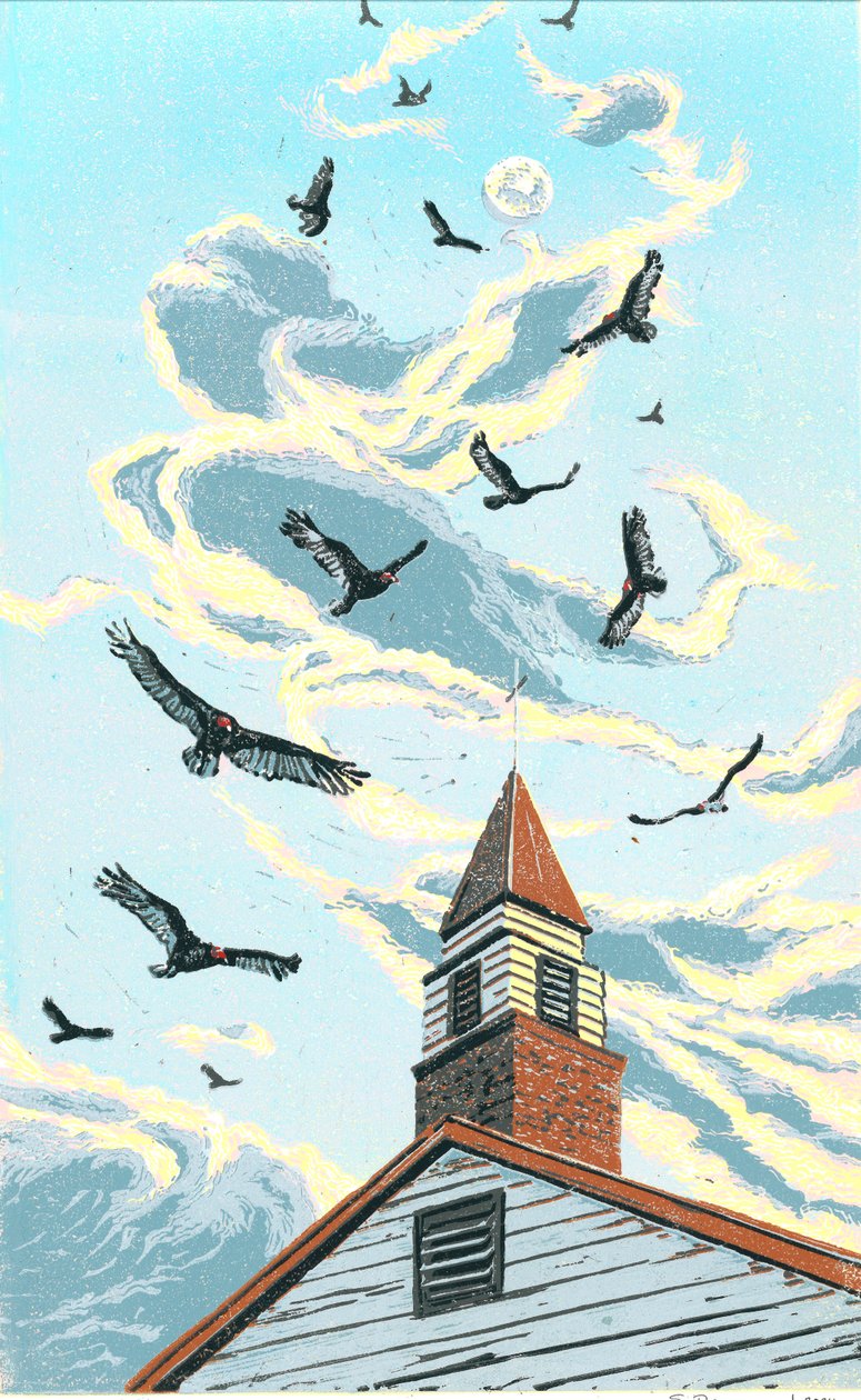 Mensajeros, 2024 (Linograbado) de Sarah Drummond