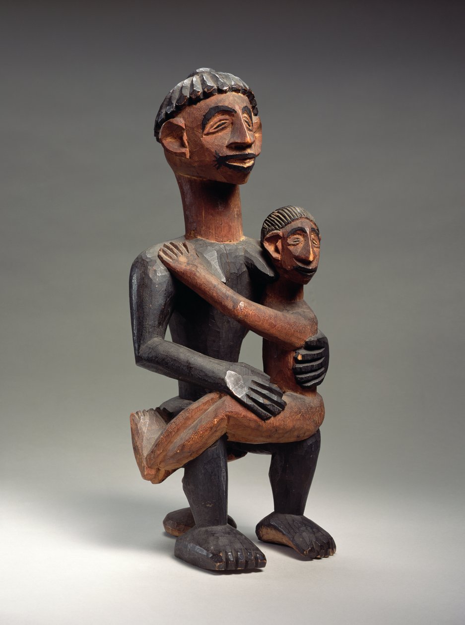 Madre sentada con niño, Igbo, Nigeria (madera) de School African