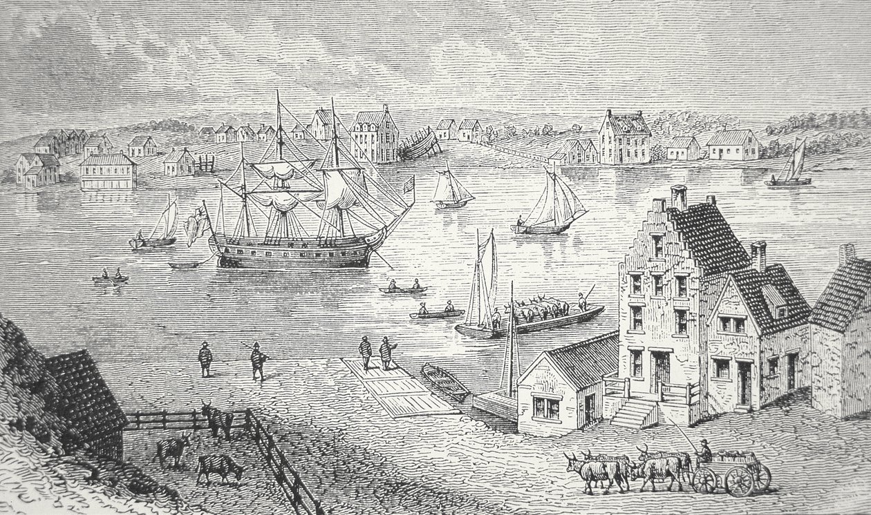 El ferry, Nueva York, c.1750 de School American