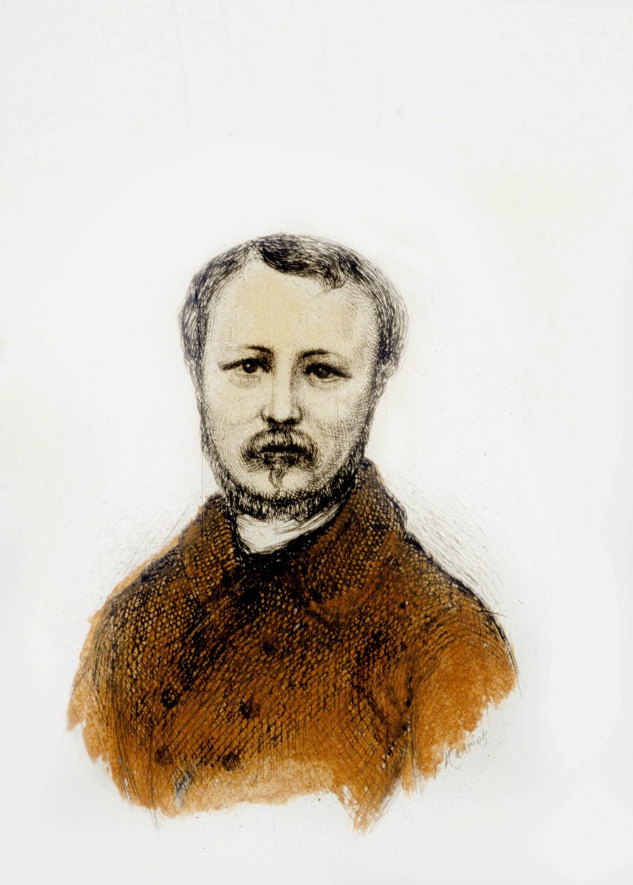 Gerard de Nerval (grabado en color) de School French