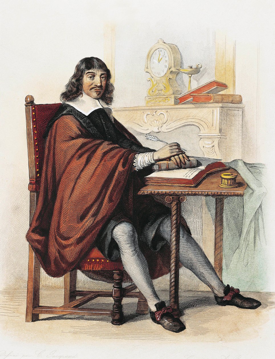René Descartes (grabado en color) de School French