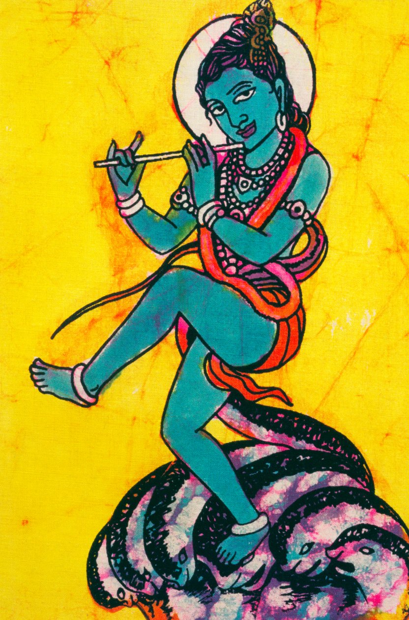 Pintura Batik Lord Krishna Kaliya Mardhan de School Indian