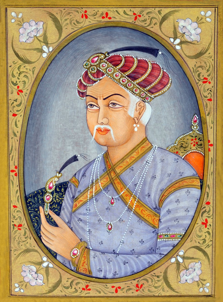 Pintura en miniatura del emperador mogol Akbar de School Indian