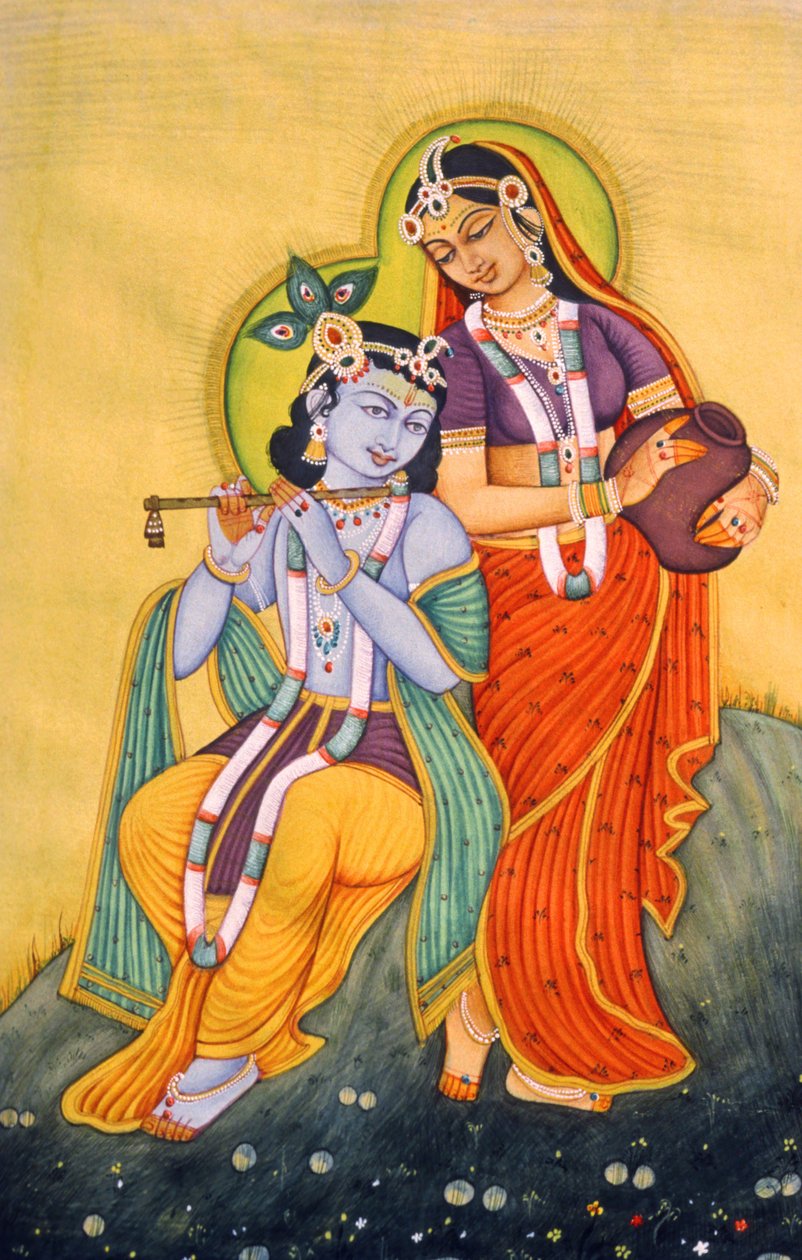 Pintura en miniatura de Radha Krishna, India de School Indian