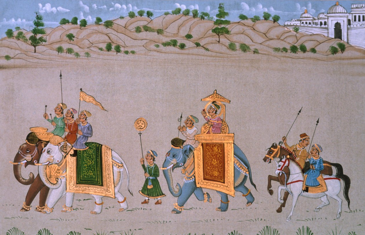 Pintura en miniatura sobre seda, Procesión real de School Indian