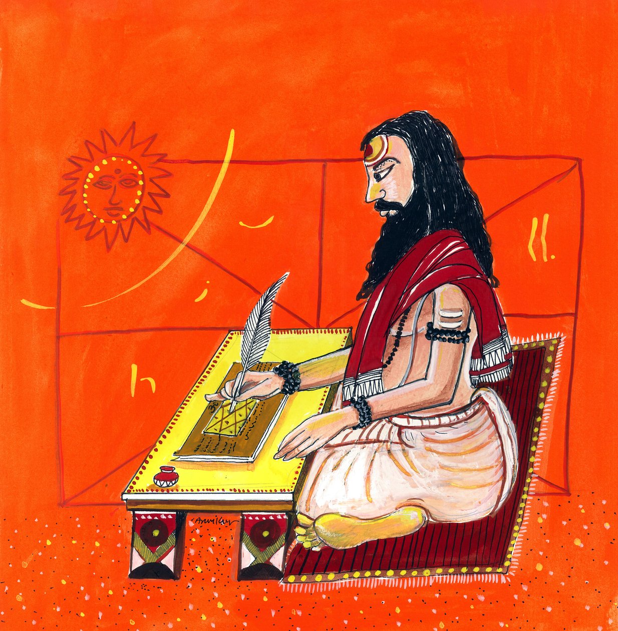 Pāṇini (litografía en color) de School Indian