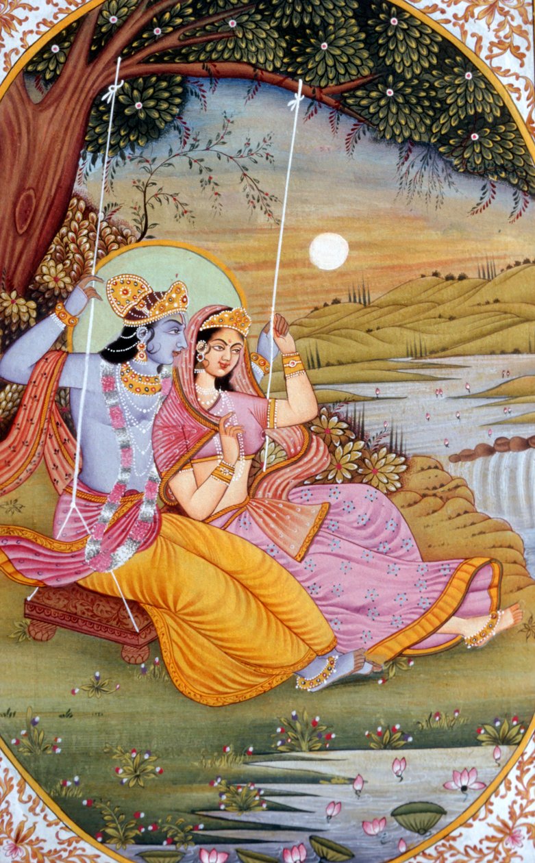 Pintura en miniatura de Radha Krishna, India de School Indian