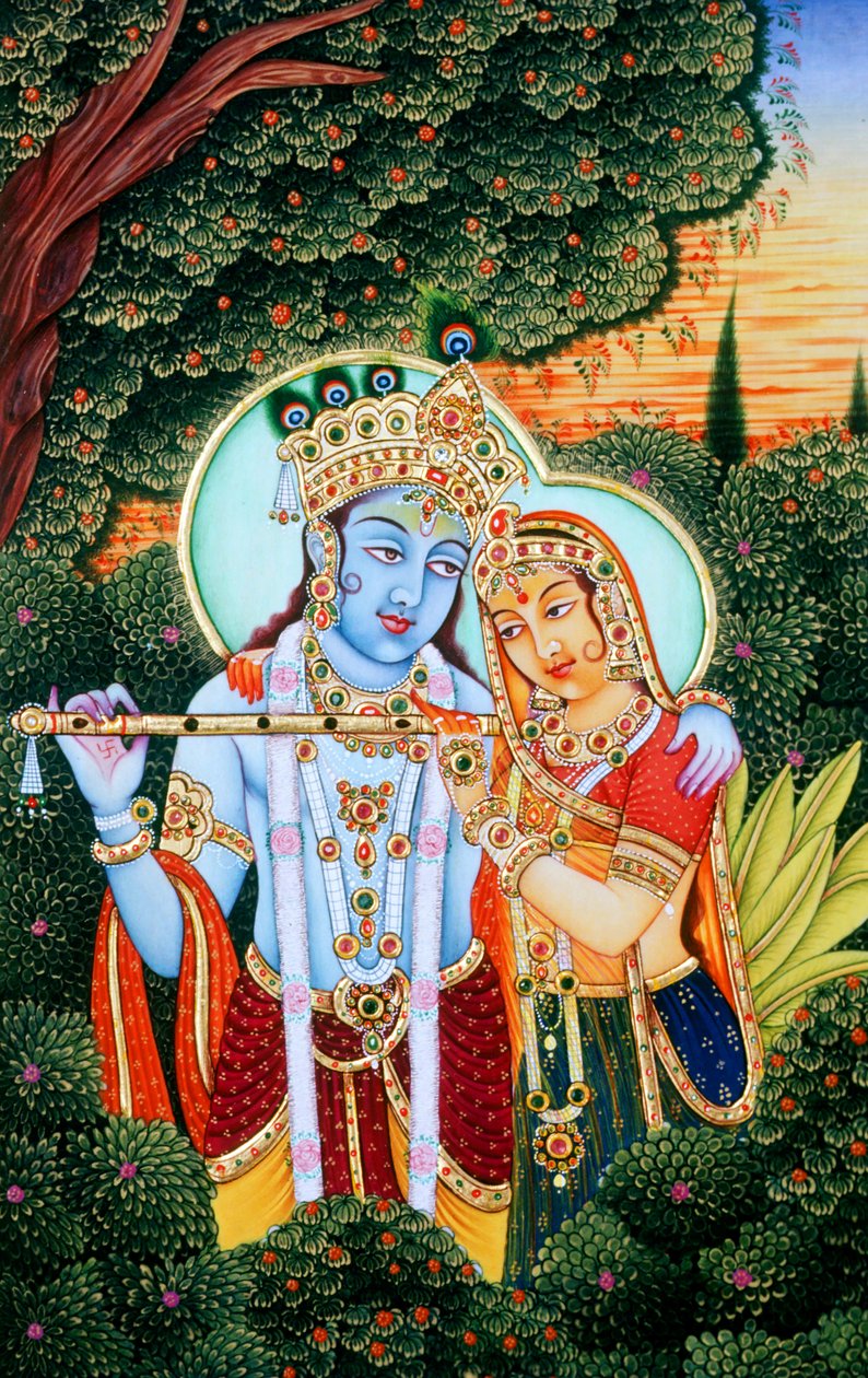 Pinturas en miniatura de Radha Krishna de School Indian