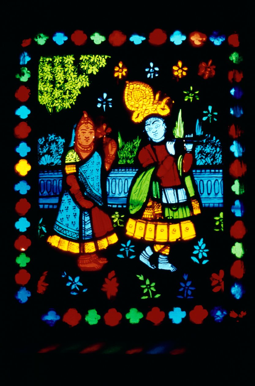Radha Krishna en vidrieras de School Indian