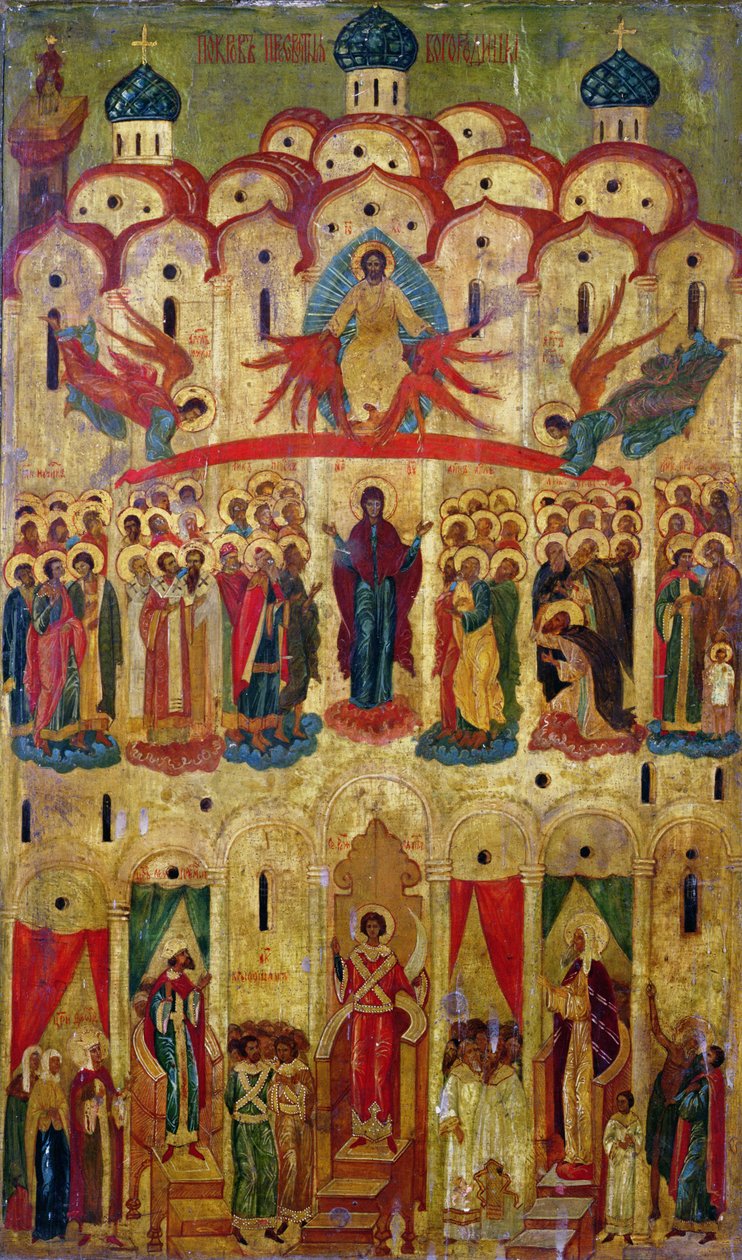Icono Pokrov (temple sobre tabla) de School Russian
