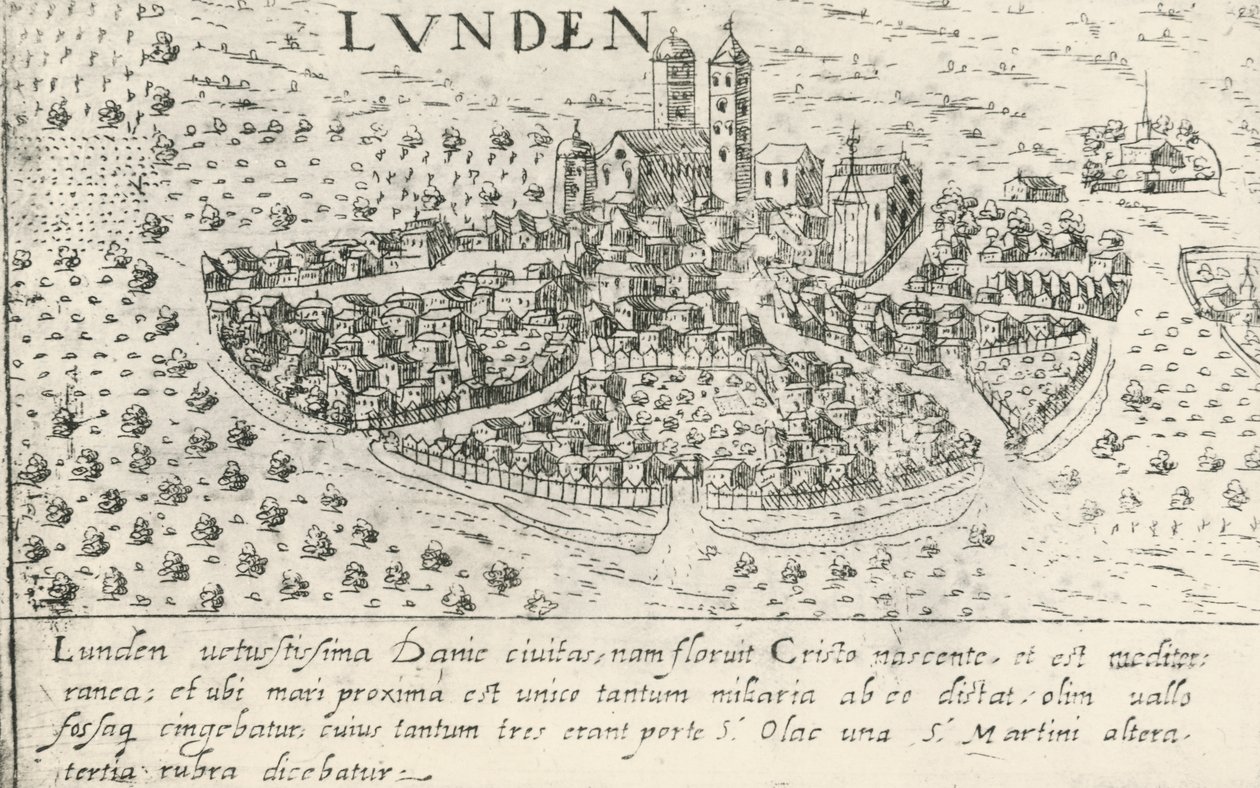 La ciudad de Lund, Suecia (aguafuerte) de School Swedish
