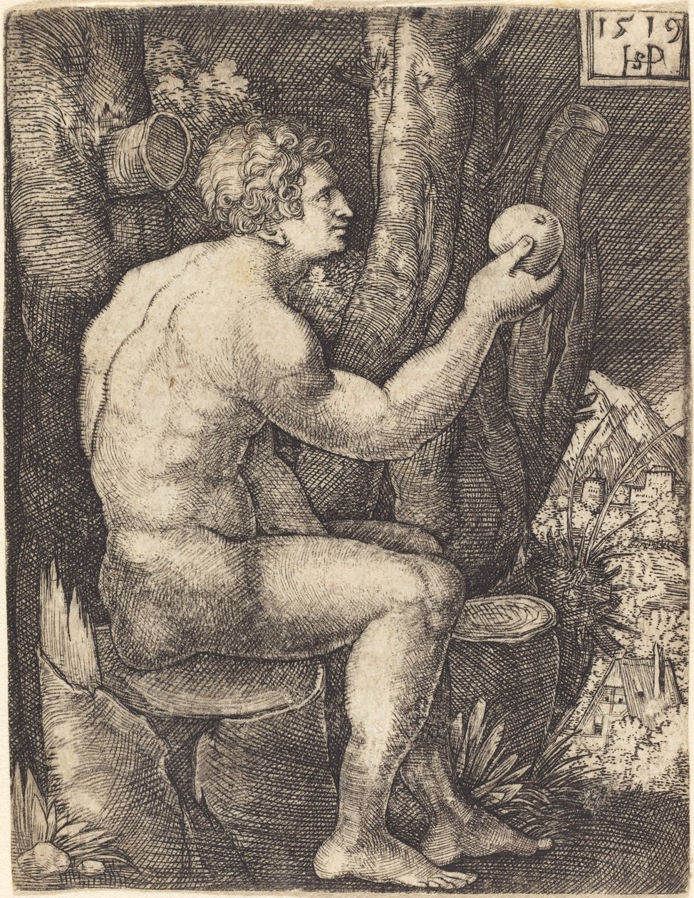 Adán Sentado de Sebald Beham