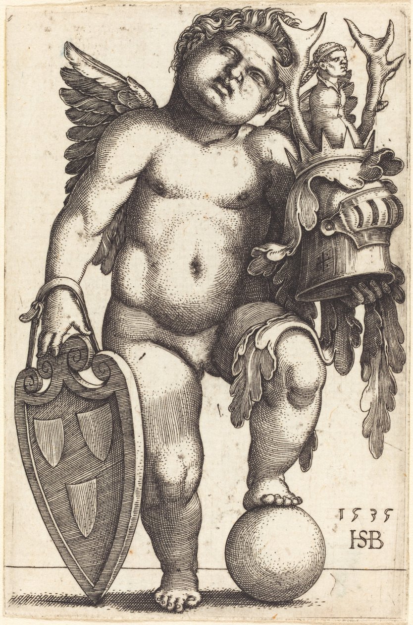 Genio femenino sosteniendo un escudo de armas de Sebald Beham
