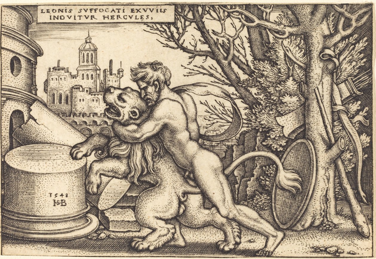 Hércules matando al león de Nemea de Sebald Beham