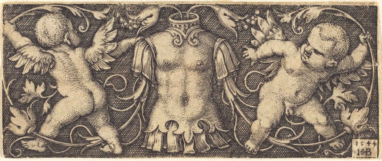 Ornamento con armadura y dos genios de Sebald Beham