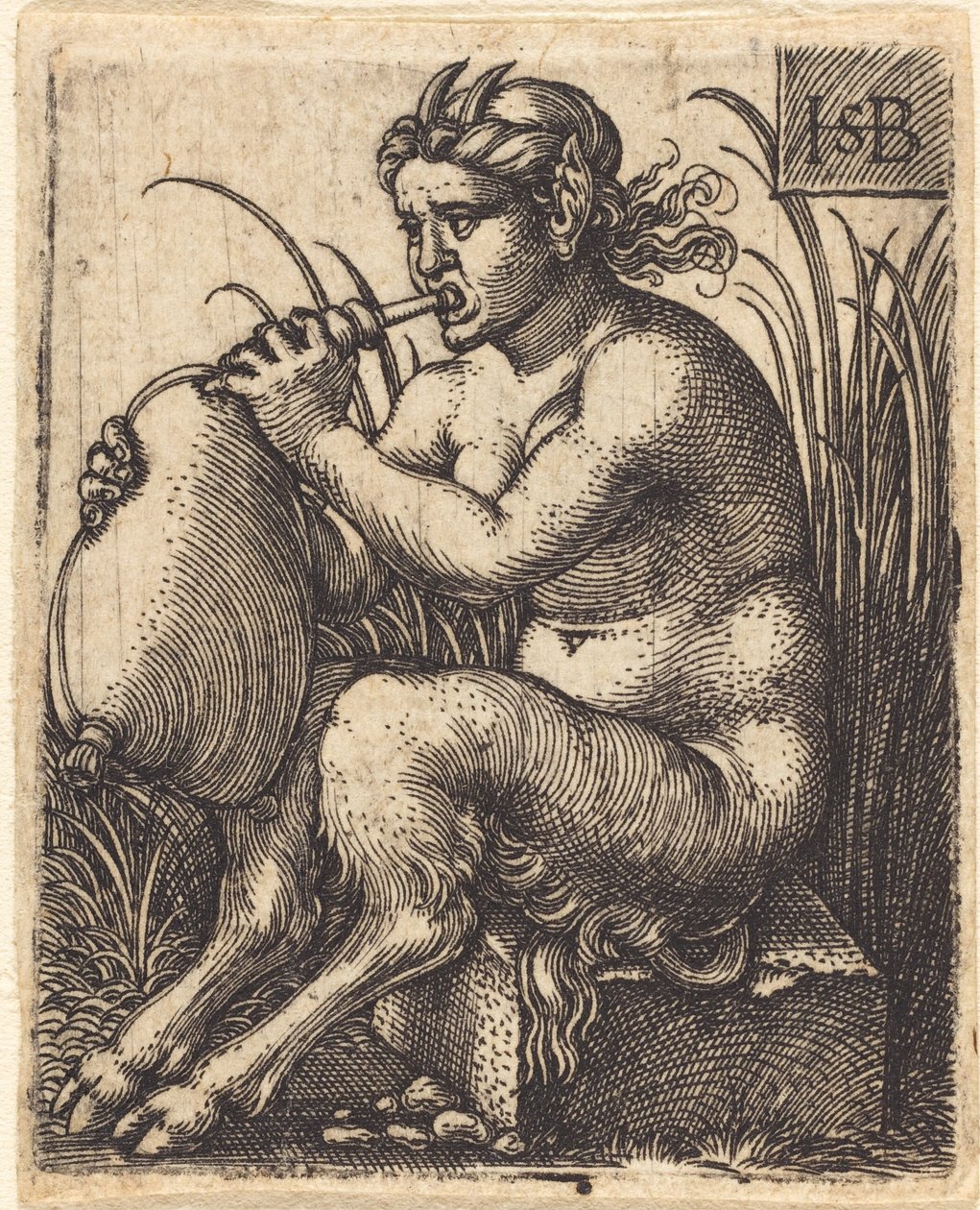 Mujer sátiro tocando la gaita de Sebald Beham