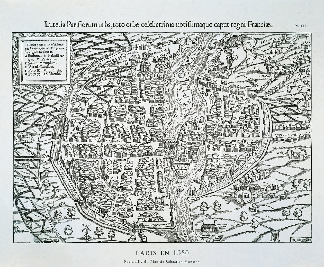 Plano de la ciudad de París c.1530 (grabado en madera) de Sebastian (after) Münster