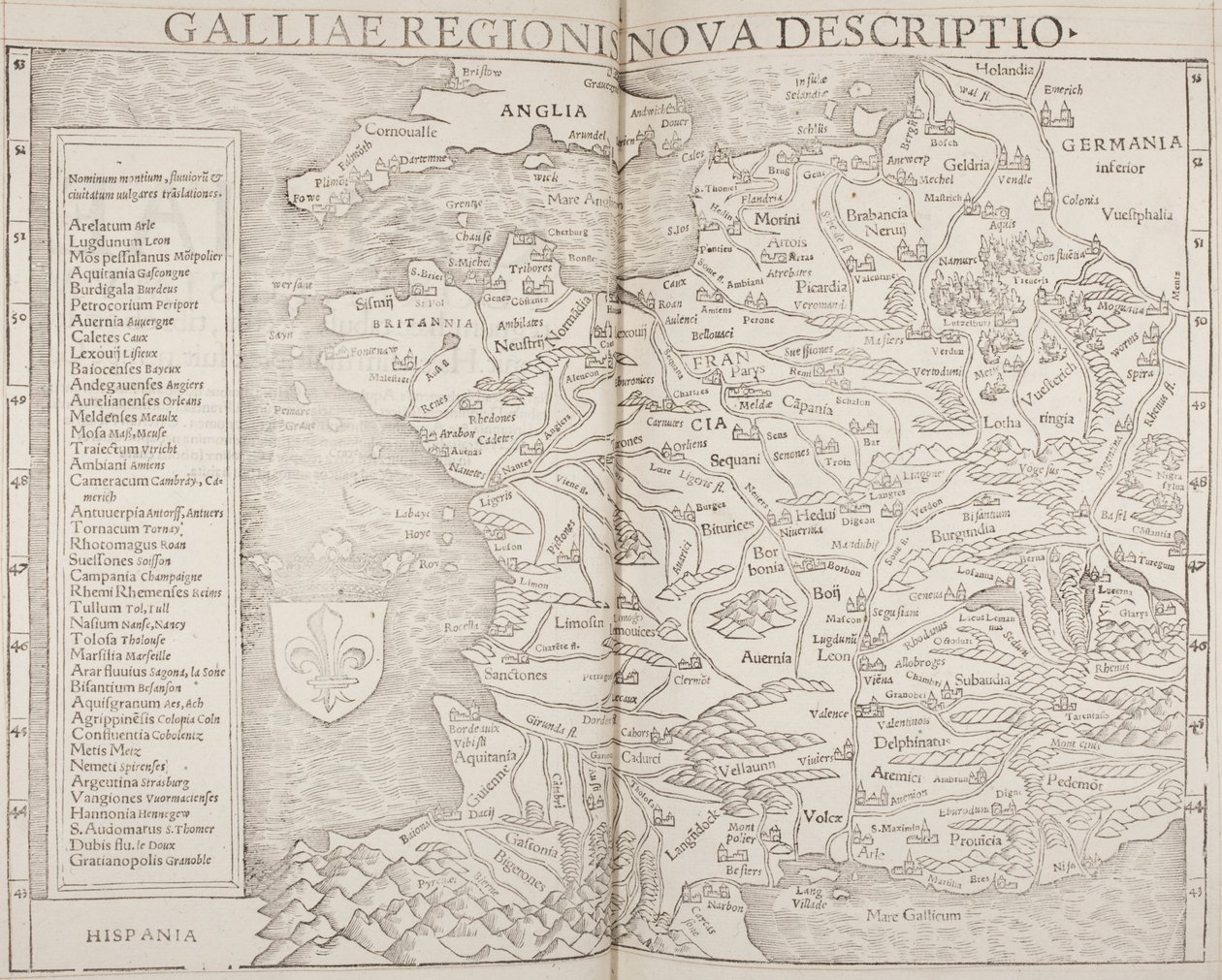 Cosmographia, detalle de Galliae de Sebastian Munster