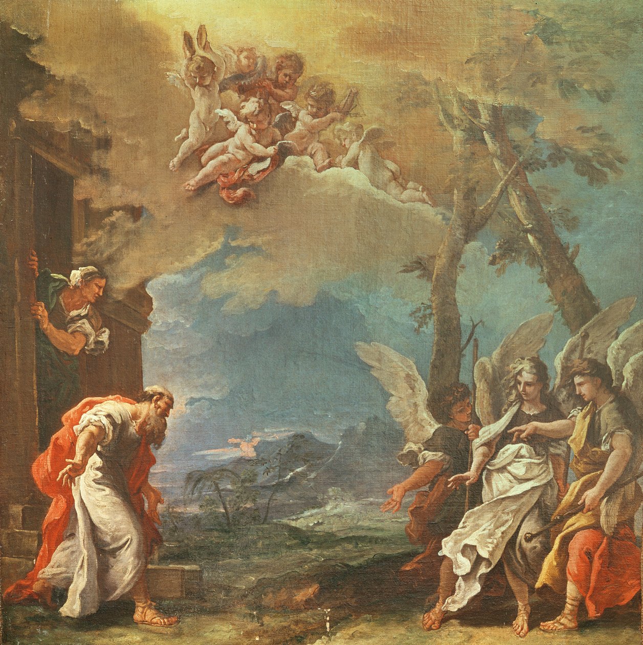 Abraham dando la bienvenida a los Ángeles, c.1695 de Sebastiano Ricci