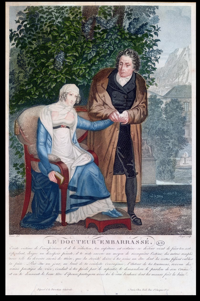 El doctor avergonzado o Doctor con una joven embarazada, principios del siglo XIX de Sebastien Coeure