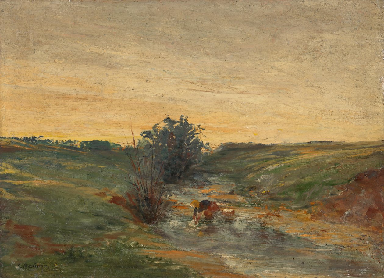 Lavandera junto al arroyo al atardecer de Serafin Maurer