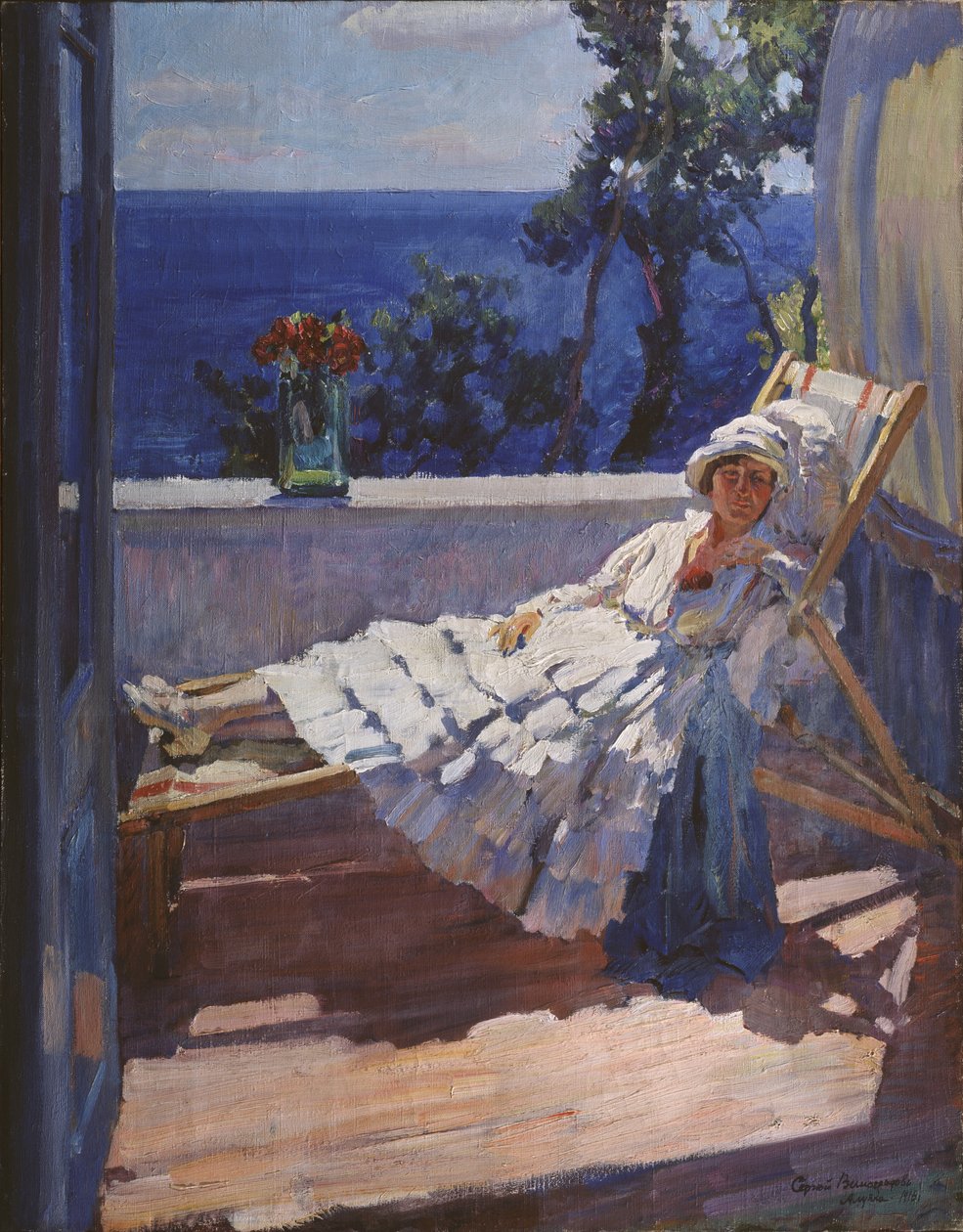 Una dama en el balcón, 1916 de Sergei Arsenevich Vinogradov