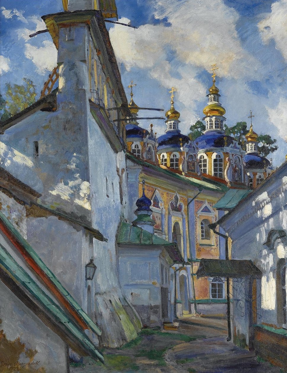 Vista del Monasterio Pskovo-Pechersky, 1928 de Sergei Arsenevich Vinogradov