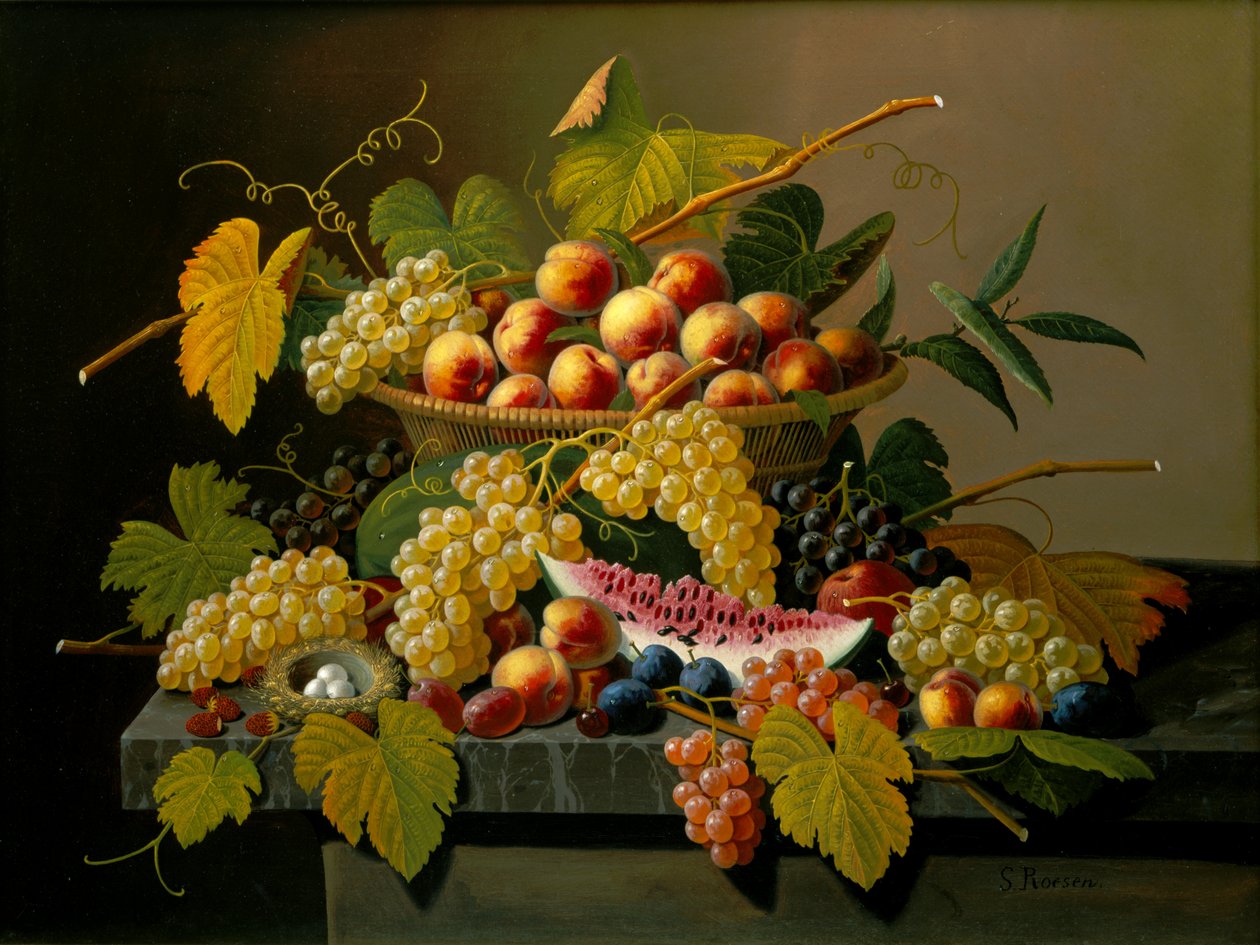 Bodegón con cesta de frutas de Severin Roesen
