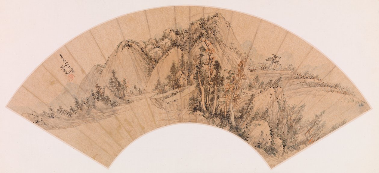 Abanico–Paisaje de montaña de Shen Shichong