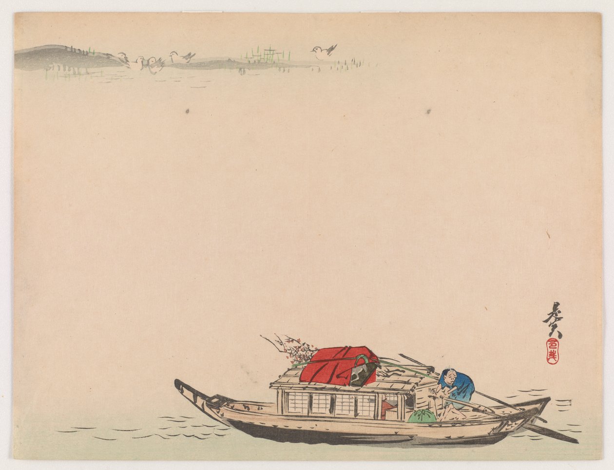 Un barco fluvial de Shibata Zeshin
