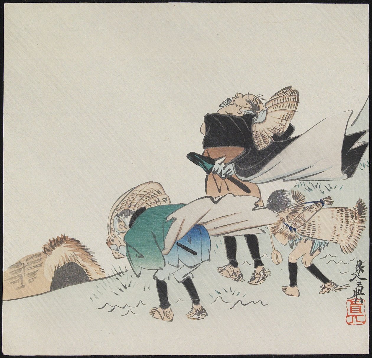 Viajeros en una tormenta de Shibata Zeshin