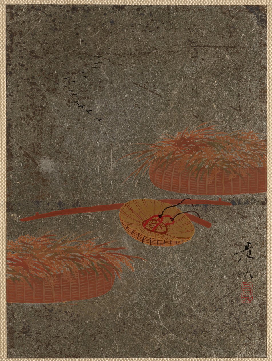 Cestas de flores y sombrero de granjero, ca. 1880s de Shibata Zeshin