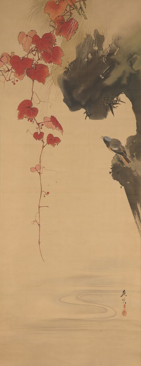 Hojas y pájaro, siglo XIX de Shibata Zeshin