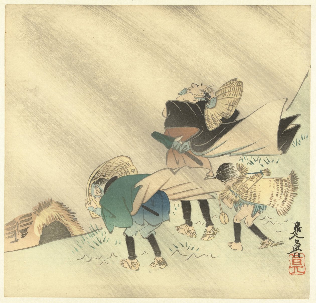 Viajeros en una tormenta de Shibata Zeshin
