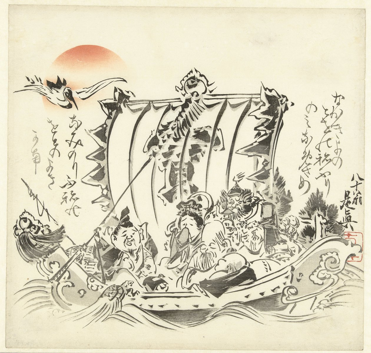 Siete dioses de la buena suerte mareados de Shibata Zeshin