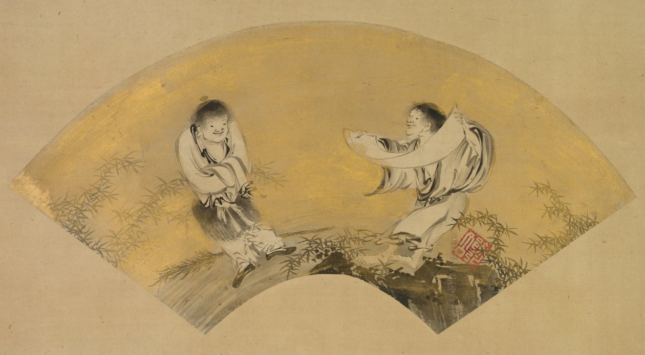 Hanshan y Shide Kanzan y Jittoku, mediados de 1500s de Shikibu Terutada