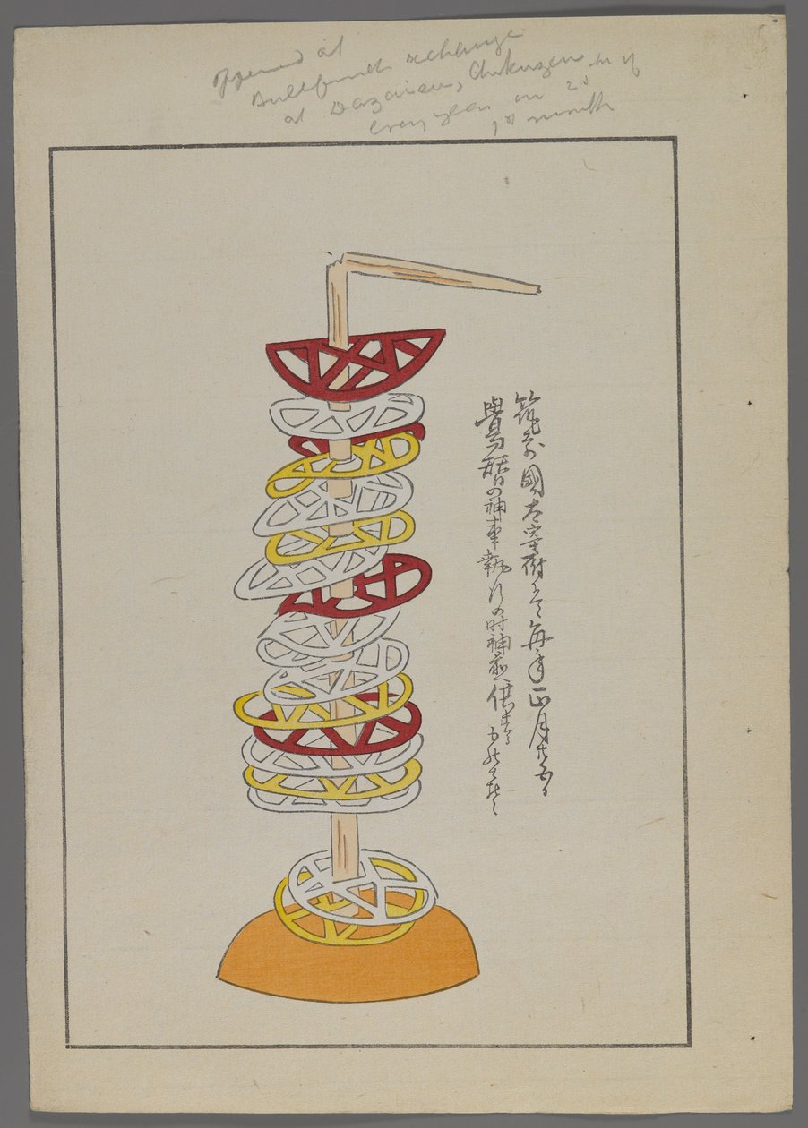 Juguetes japoneses, de Unai no tomo (Amigos de un niño) por Shimizu Seifu, 1891-1923. Discos geométricos perforados en palo. de Shimizu Seifu