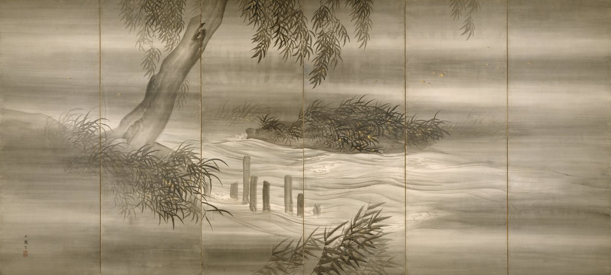 Paisaje fluvial con luciérnagas, 1874 de Shiokawa Bunrin