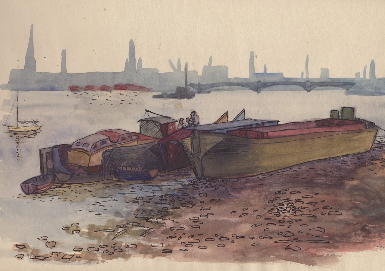 Barcazas en el Támesis en Londres, 1951 de Shirley Markham