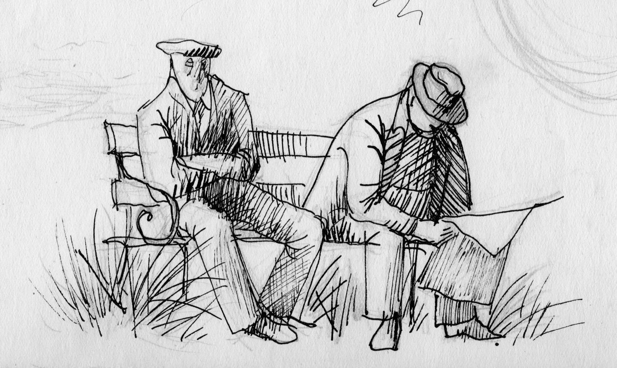 Dos hombres en un banco, c. 1950 de Shirley Markham