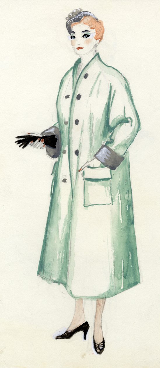 Mujer con abrigo verde, c1950 de Shirley Markham