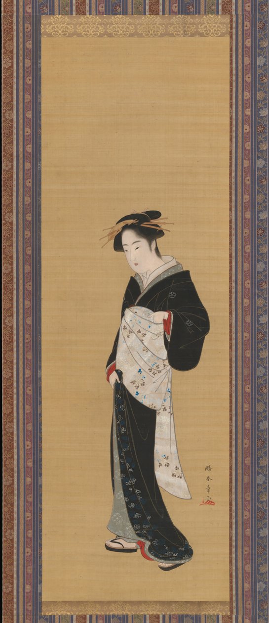 Mujer en un kimono negro, 1783-89 de Shunsho