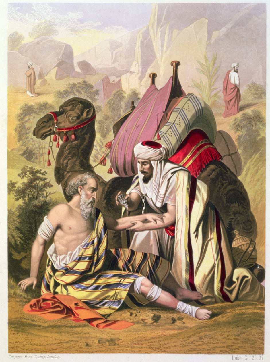 El Buen Samaritano, de una biblia impresa por Edward Gover, 1870