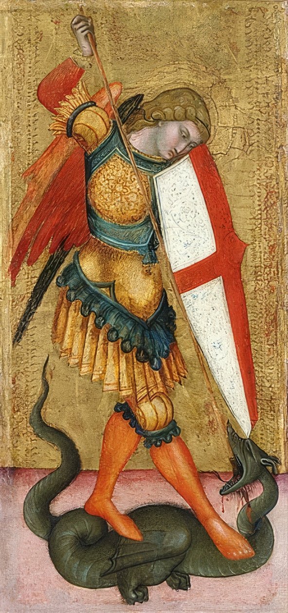 Arcángel Miguel y el dragón. Siglo XIV de Sienese School