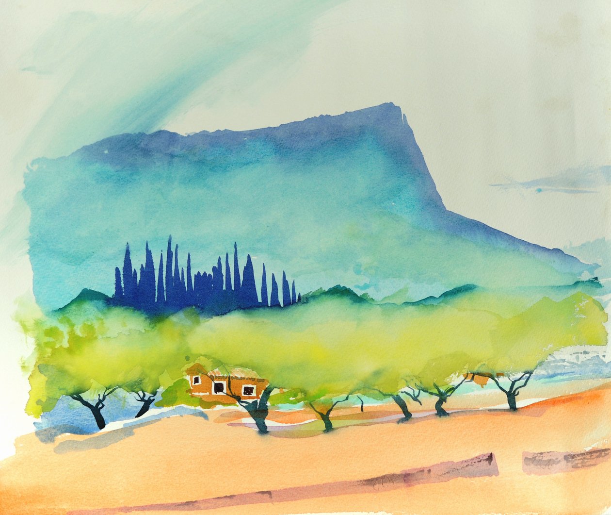Almendras, Pollença, 2016 (acuarela) de Simon Fletcher