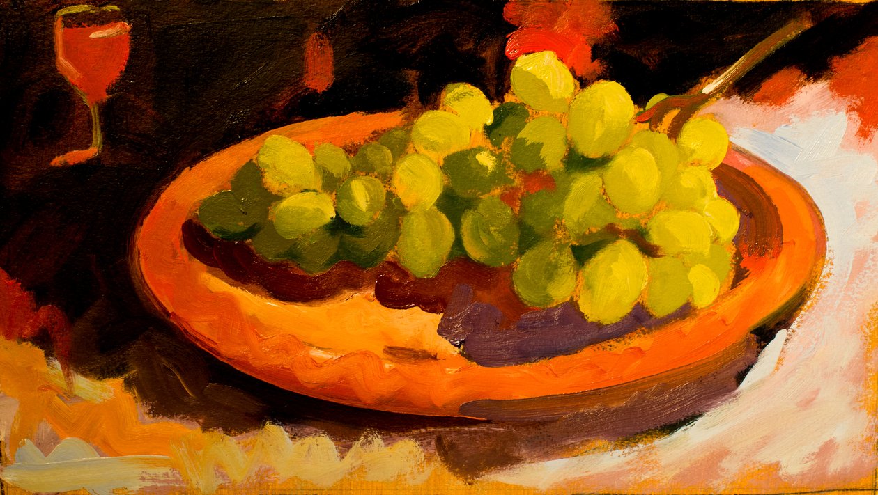Uvas II, 2016 (óleo sobre cartulina) de Simon Fletcher