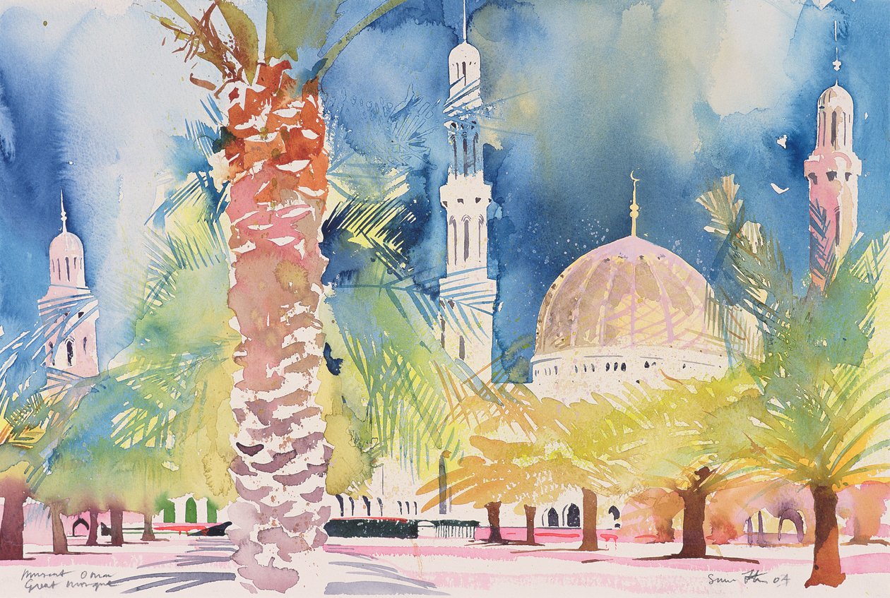 Mascate, Gran Mezquita, 2004 (acuarela sobre papel) de Simon Fletcher