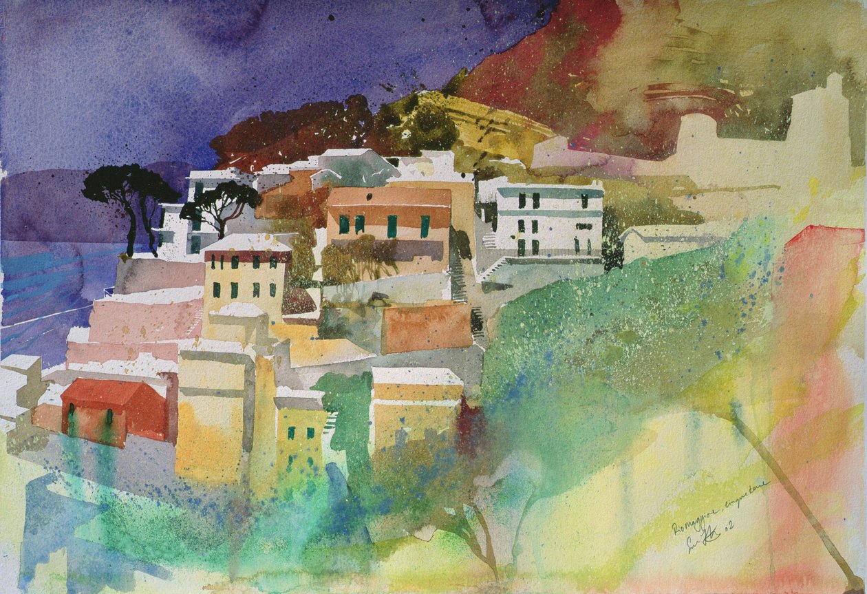 Riomaggiore cinqueterre, Italia, 2002 (acuarela) de Simon Fletcher